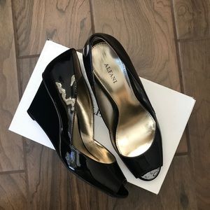 Black Open-Toe Wedges